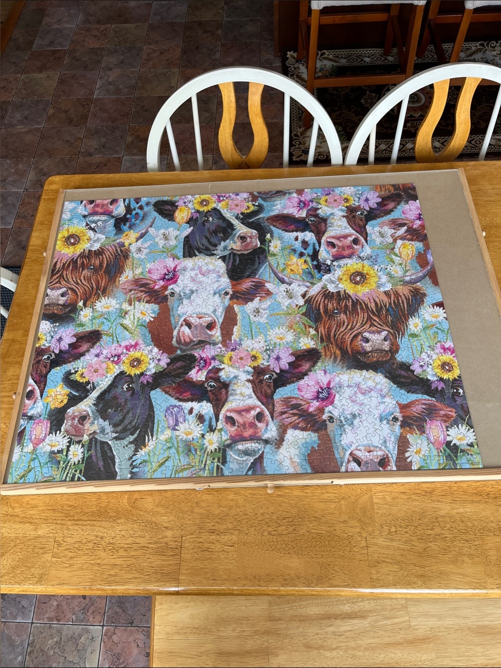 Colorful Cow Floral 1000-Piece Puzzle - Picture 2 of 2